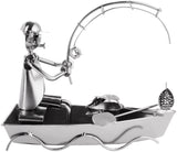 BRUBAKER Nuts and Bolts Sculpture Angler in Boat - Handmade Metal Man Figure Fishing - Art Figure with Bolts and Metal Pieces - Gift Idea for Anglers and Fishermen