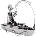 BRUBAKER Nuts and Bolts Sculpture Angler in Boat - Handmade Metal Man Figure Fishing - Art Figure with Bolts and Metal Pieces - Gift Idea for Anglers and Fishermen