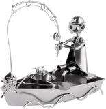 BRUBAKER Nuts and Bolts Sculpture Angler in Boat - Handmade Metal Man Figure Fishing - Art Figure with Bolts and Metal Pieces - Gift Idea for Anglers and Fishermen