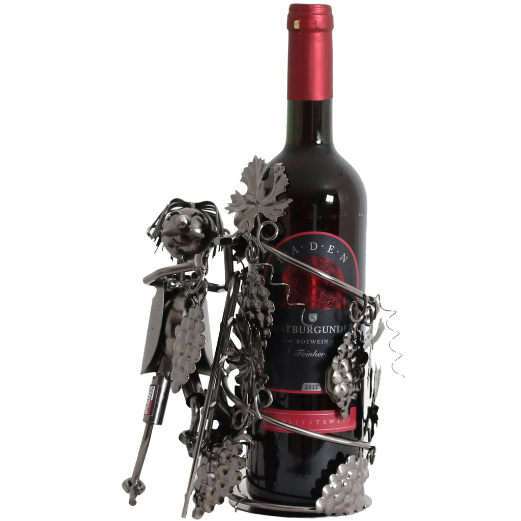 BRUBAKER Wine Bottle Holder "Winemaker" - Metal Sculpture - Wine Rack Decor - Tabletop - With Greeting Card