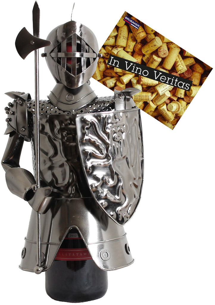 BRUBAKER Wine Bottle Holder "Knight" - Metal Sculpture - Wine Rack Decor - Tabletop - With Greeting Card