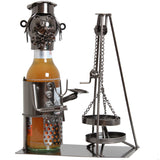BRUBAKER Wine Bottle Holder "Swiveling Grill" - Metal Sculpture - Wine Rack Decor - Tabletop - With Greeting Card
