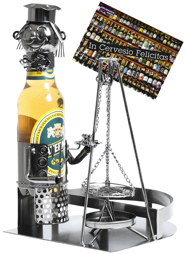 BRUBAKER Wine Bottle Holder "Swiveling Grill" - Metal Sculpture - Wine Rack Decor - Tabletop - With Greeting Card