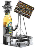 BRUBAKER Wine Bottle Holder "Swiveling Grill" - Metal Sculpture - Wine Rack Decor - Tabletop - With Greeting Card