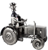 BRUBAKER Wine Bottle Holder "Tractor" - Metal Sculpture - Wine Rack Decor - Tabletop - With Greeting Card