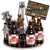 BRUBAKER Wine Bottle Holder "Barbecue Master with Swivel Barbecue" - Metal Sculpture - Wine Rack Decor - Tabletop - With Greeting Card