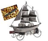 BRUBAKER Wine Bottle Holder "Sailing Boat" - Metal Sculpture - Wine Rack Decor - Tabletop - With Greeting Card
