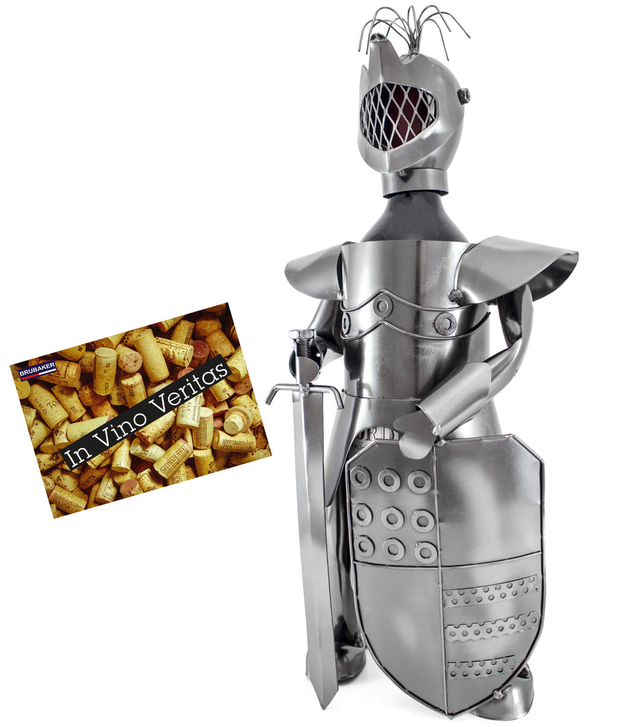 BRUBAKER Wine Bottle Holder "Knight" - Metal Sculpture - Wine Rack Decor - Tabletop - With Greeting Card