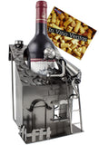 BRUBAKER Wine Bottle Holder "House with Roofer" - Metal Sculpture - Wine Rack Decor - Tabletop - With Greeting Card