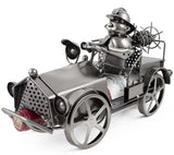 BRUBAKER Wine Bottle Holder "Fire Truck" - Metal Sculpture - Wine Rack Decor - Tabletop - With Greeting Card