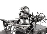 BRUBAKER Wine Bottle Holder "Fire Truck" - Metal Sculpture - Wine Rack Decor - Tabletop - With Greeting Card