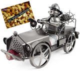 BRUBAKER Wine Bottle Holder "Fire Truck" - Metal Sculpture - Wine Rack Decor - Tabletop - With Greeting Card