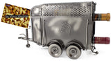 BRUBAKER Wine Bottle Holder "Horse Trailer" - Metal Sculpture - Wine Rack Decor - Tabletop - With Greeting Card