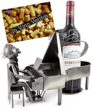 BRUBAKER Wine Bottle Holder 'Grand Piano' - Table Top Metal Sculpture - with Greeting Card