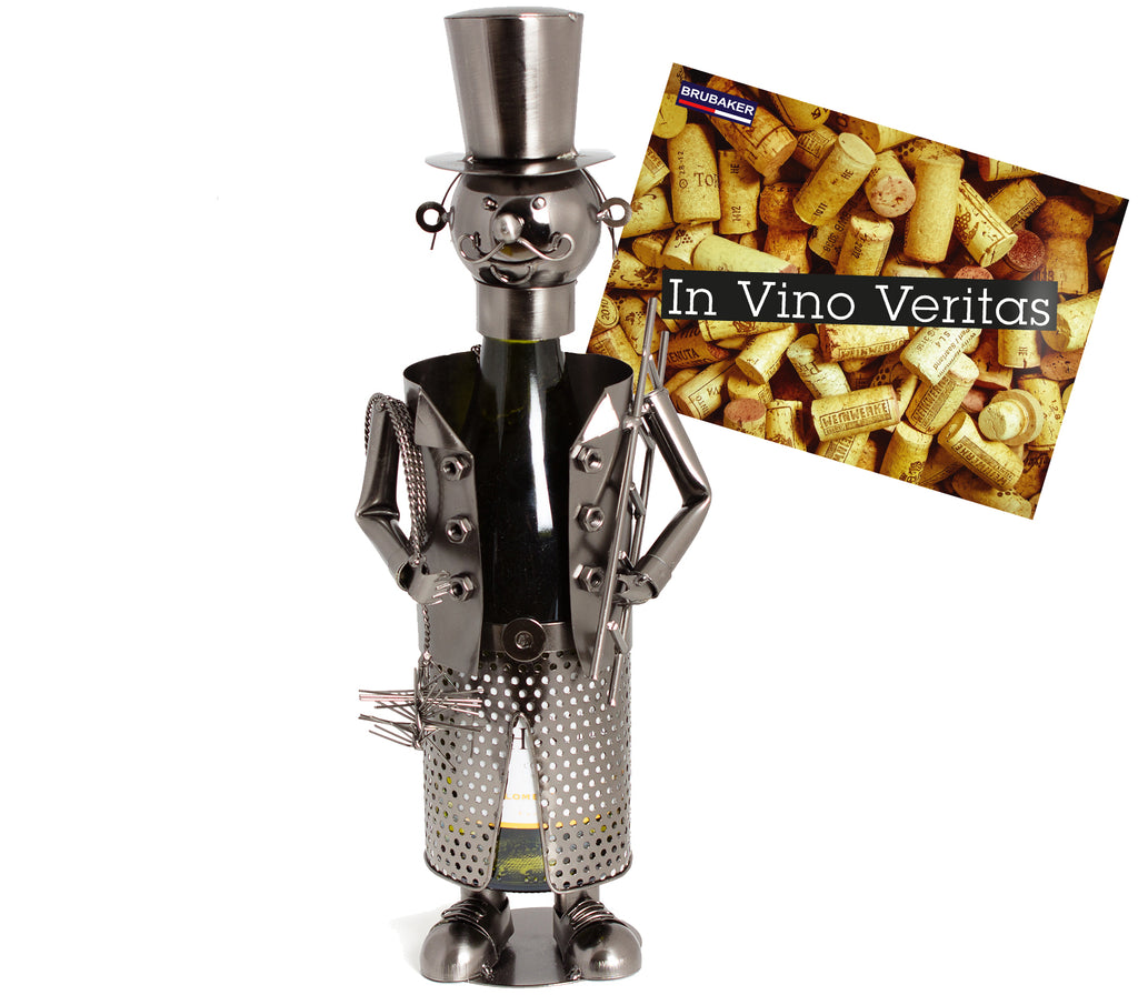 BRUBAKER Wine Bottle Holder "Chimney Sweeper" - Metal Sculpture - Wine Rack Decor - Tabletop - With Greeting Card