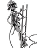 BRUBAKER Wine Bottle Holder "Firefighter" - Metal Sculpture - Wine Rack Decor - Tabletop - With Greeting Card