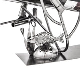 BRUBAKER Wine Bottle Holder "Spearfishing, Underwater Hunter with Speargun" - Metal Sculpture - Wine Rack Decor - Tabletop - With Greeting Card