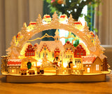 BRUBAKER 3D LED Candle Arch - Winter Landscape with Old Town - LED Lighting - Natural Wood - 17.1 x 10.6 x 4 Inches - Hand Painted