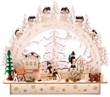 BRUBAKER 3D LED Candle Arch - Winter Landscape with Village - LED Lighting - Natural Wood 10.8 x 9.7 x 3.4 Inches - Hand Painted