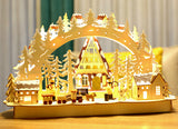 BRUBAKER 3D LED Candle Arch - Winter Landscape with Woodworkers - LED Lighting - Natural Wood - 17.1 x 10.6 x 4 Inches - Hand Painted
