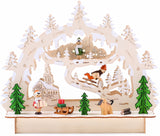 BRUBAKER 3D LED Candle Arch - Winter Landscape with Church - LED Lighting - Natural Wood - 10.6 x 9.5 x 3.4 Inches - Hand Painted