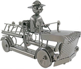 BRUBAKER Wine Bottle Holder 'Fire Engine' - Table Top Metal Sculpture - with Greeting Card