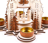 BRUBAKER Wooden Christmas Pyramid 11.4 Inches - Nativity - 2 Tier Carousel - Tea Light Pyramid with 4 Golden Metal Tea Light Holders - Natural Wood - Carved Figures
