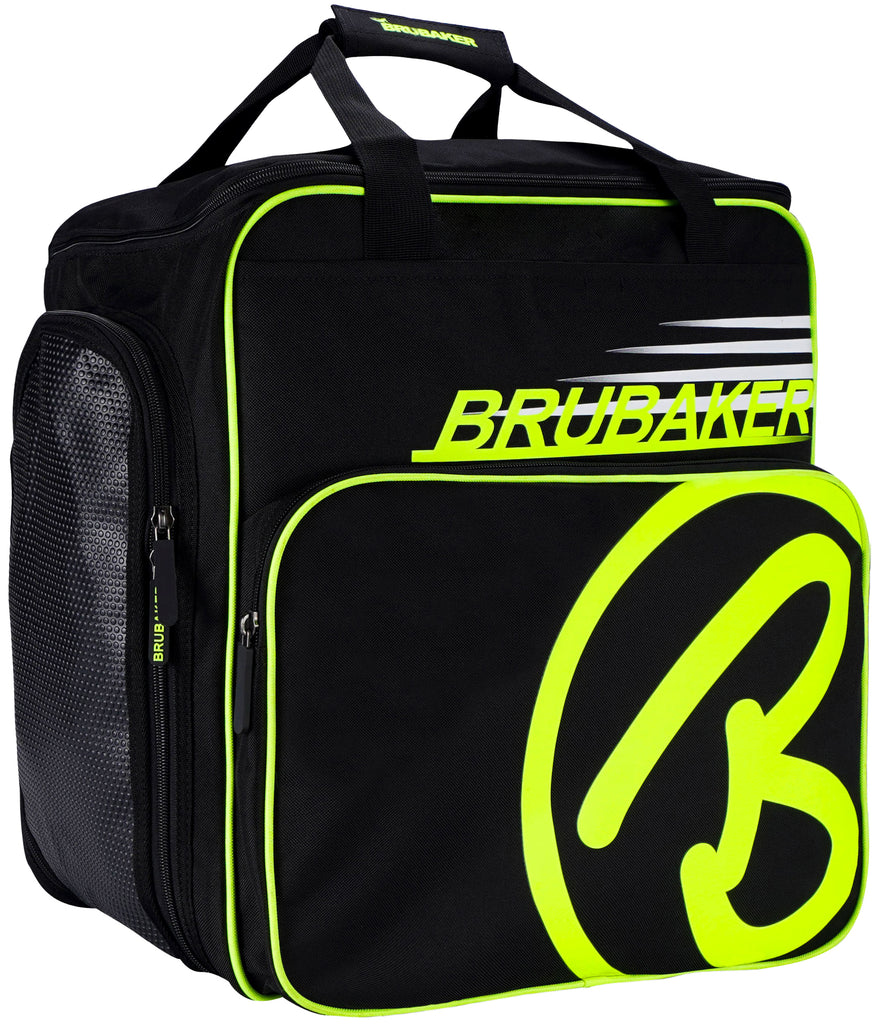 BRUBAKER Ski Boot Bag Super Champion Helmet Bag Backpack With Shoe Compartment - Black / Neon Yellow