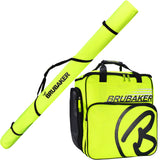 BRUBAKER Set of Cross-Country Ski Bag and Ski Boot Bag XC Touring Champion - For 1 Pair of Skis + Poles + Boots + Helmet - Neon Yellow / Black