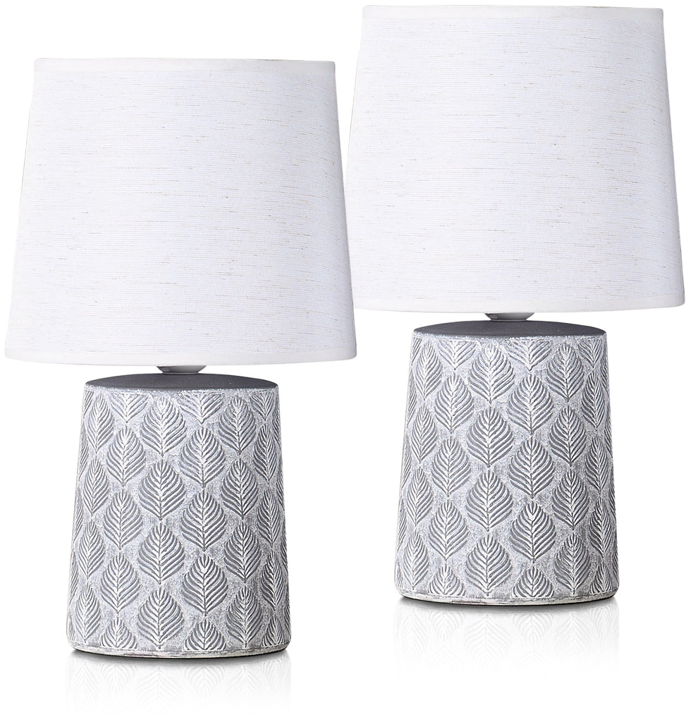 BRUBAKER Table or Bedside Lamps - White - Ceramic Base In Floral Design - 13 Inches - Pack of 1 or 2