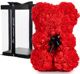 BRUBAKER Rose Bear 10 Inches - Flower Gift for Girlfriend, Anniversary, Birthday or Wedding - Gift Box Included