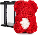 BRUBAKER Rose Bear 10 Inches - Flower Bear for Bridal Showers, Birthdays or Valentines Gift - Gift Box Included