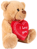 BRUBAKER Teddy Plush Bear With Red Heart - I Love You - 9.84 Inches - Cuddly Toy - Stuffed Animal - Brown