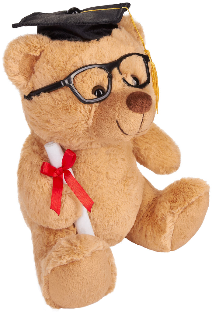 BRUBAKER Teddy Bear Stuffed Plush Animal with Glasses, Diploma and Square Academic Cap - Cuddly Toy for Graduation, High School or University - 9.84 Inches (25 cm) - Brown