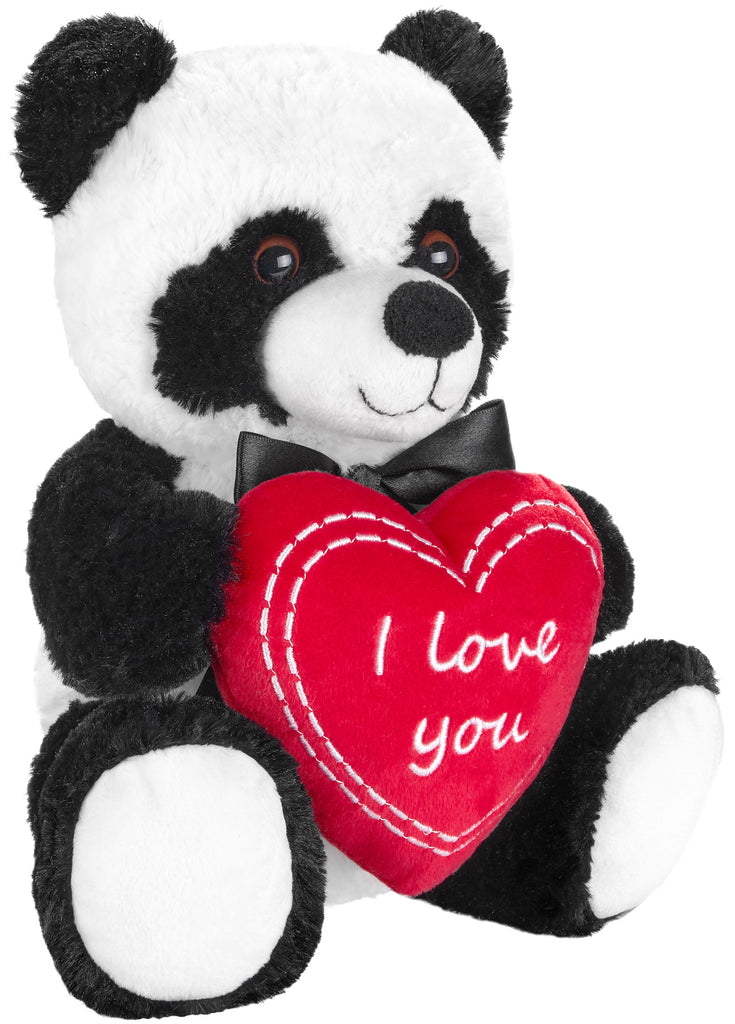 BRUBAKER Panda Plush Bear with Red Heart - I Love You - 10 Inch - Teddy Bear for Girlfriend or Boyfriend - Stuffed Animal Cuddly Soft Toy Black White