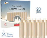 BRUBAKER Tree Candles - Pack of 20 - Pale Gold - 3¾ x ½ Inches - Made in Europe - Christmas Wax Candles for Pyramids, Carousels & Chimes