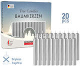 BRUBAKER Christmas Tree Candles for Pyramids & Chimes - Silver - Pack of 20 in a Gift Box