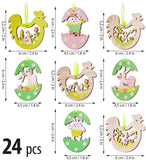 BRUBAKER 24-Pcs. Decorative Easter Pendants - About 2.4 Inches - Easter Eggs, Bunnies and Chickens Deco Hanger - Wooden Deco for DIY Crafting Easter Parties or Spring Decorations