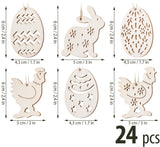 BRUBAKER 24-Piece Decorative Easter Pendants - About 2.4 Inches - Easter Eggs, Bunnies and Chickens Deco Hanger - Wooden Deco for DIY Crafts Easter Parties or Other Spring Decorations