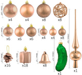 BRUBAKER 101 Pack Assorted Christmas Ball Ornaments - Shatterproof - with Green Pickle and Tree Topper - Designed in Germany