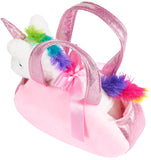 BRUBAKER Rainbow Plush Unicorn in Handbag - 8 Inches - Soft Toy in Bag - Cuddly Toy - Stuffed Animal - Pink