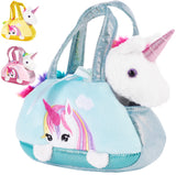 BRUBAKER Rainbow Plush Unicorn in Handbag - 8 Inches - Soft Toy in Bag - Cuddly Toy - Stuffed Animal - Pink