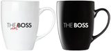 BRUBAKER Coffee Mugs The Boss & The Real Boss with Greeting Card - Couple Mug Set Black and White - 10 oz Gift Set in Gi