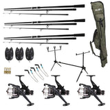FISH-XPRO Carp Rod Set XXL "Carp Improve" - Complete Carp Fishing Kit with 3 Rods, Baitrunner Reels, Bite Alarms, Rod Po