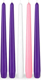 BRUBAKER 5 pcs Advent Candles Purple, Pink and White - 10 Inch Taper Candles for Christmas, Church and Celebrations - Unscented and Dripless - Made in Europe