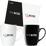 BRUBAKER Coffee Mugs The Boss & The Real Boss with Greeting Card - Couple Mug Set Black and White - 10 oz Gift Set in Gi