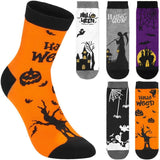 BRUBAKER 5 Pairs of Halloween Socks - Funny Cotton Socks with Pumpkin, Skeleton & Ghost - Colorful Set for Women & Men -