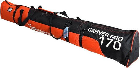 BRUBAKER Padded Ski Bag Skibag Carver Pro 2.0 with Strong 2-Way Zip and Compression Straps - Orange Black