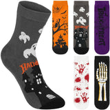 BRUBAKER 5 Pairs of Halloween Socks - Funny Cotton Socks with Pumpkin, Skeleton & Ghost - Colorful Set for Women & Men -