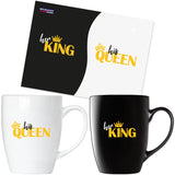 BRUBAKER Coffee Mugs Her King & His Queen with Greeting Card - Couple Mug Set Black and White - 10 oz Gift Set in Gift B